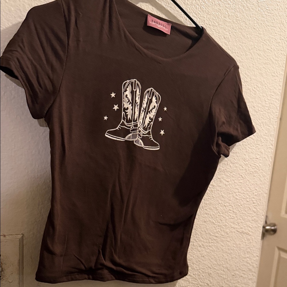 Brown Graphic T-Shirt with Boots Design